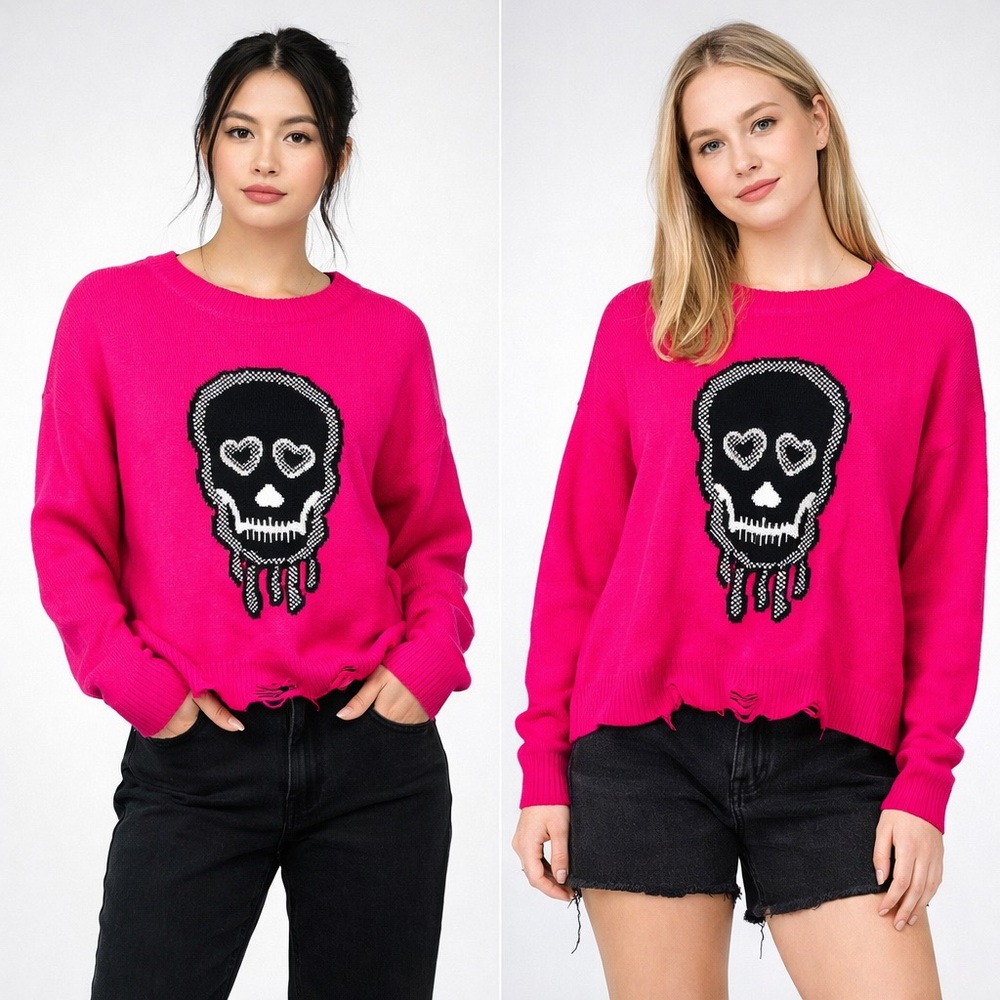 No Boundaries Fuchsia Knit Sweater